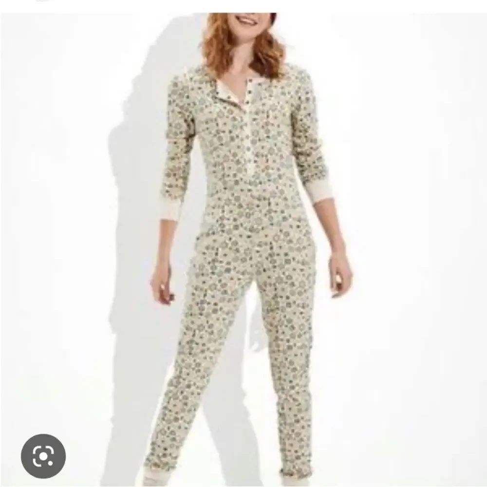 American Eagle Green Tree Snowflake Winter Thermal One Piece Long John Pajamas M